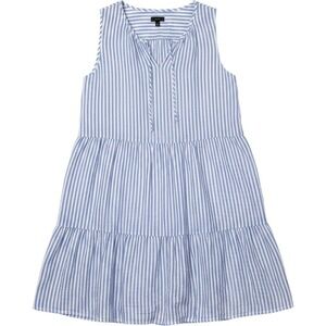 Talbots Blue White Striped 100% Linen Tiered Sleeveless Dress - Size Large